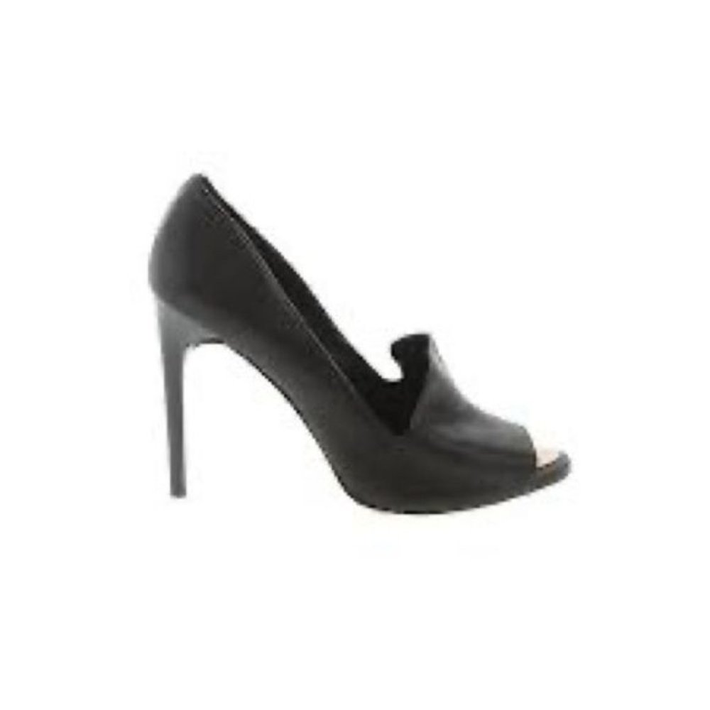 BCBGMaxAzria Black Leather Loafer Peep Toe Stilettos Size 7.5